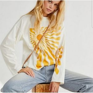 Free People Sun Rays Tunic Tee M white